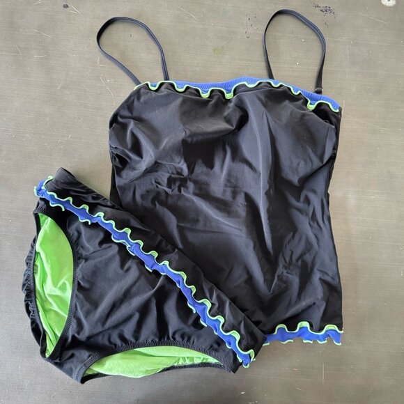Profile By‎ Gottex Tankini Bikini 2 Piece Swimsuit Bathing Suit Black Ruffled 10 - Picture 1 of 9